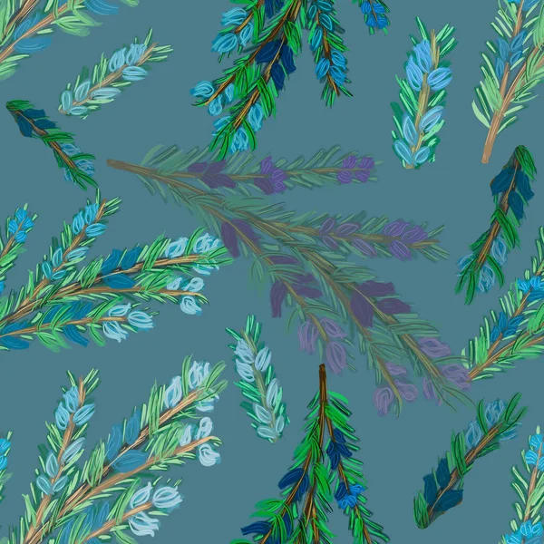 Aquarell Rosmarin Mit Nadeln Und Blauen Blüten Nahtloses Muster Mit — Stockfoto