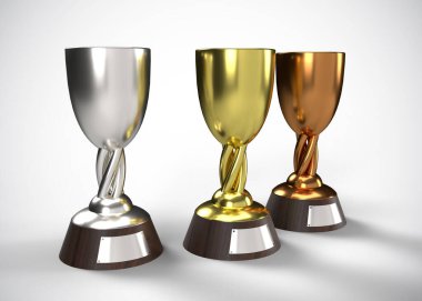 Kupalar. Altın Gümüş Bronz Ödüller 3D Yapım