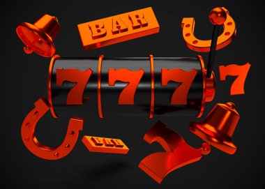 Slot Makinası 3d Render. 777 işareti 