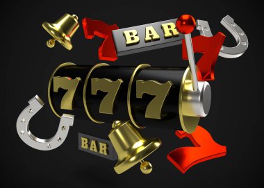 Slot Makinası 3d Render. 777 işareti 