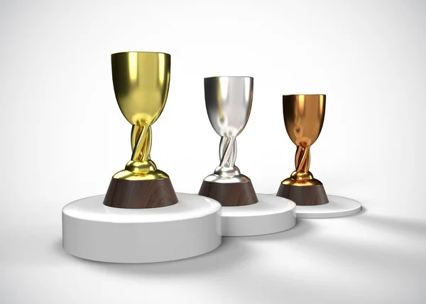 Trophies Gold Silver Bronze Awards Render — Stock Photo, Image