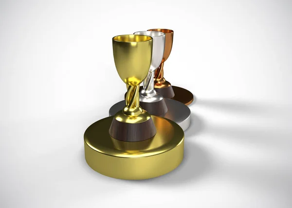 Trophies Gold Silver Bronze Awards Render — Stock Photo, Image