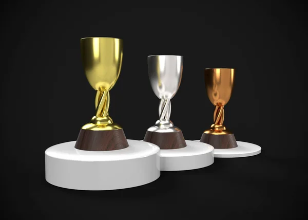 Troféus Ouro Prata Bronze Prêmios Render — Fotografia de Stock