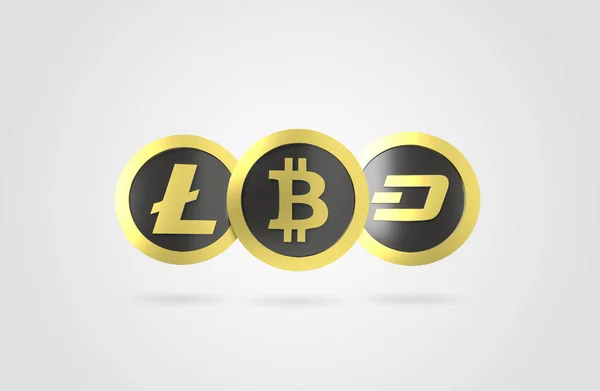 Monedas Criptomonedas Bitcoin Dash Ripple Coin Ethereum Lite Coin Render —  Fotos de Stock