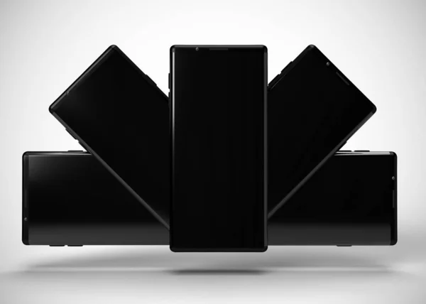 Akıllı telefonlar, cep telefonları, arka. Model Yukarı. 3d Hazırlama