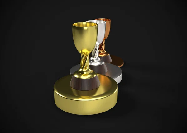 Trophies Gold Silver Bronze Awards Render — Stock Photo, Image