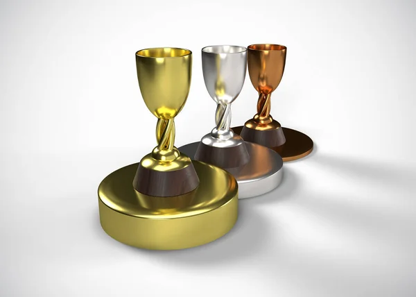 Trophies Gold Silver Bronze Awards Render — Stock Photo, Image