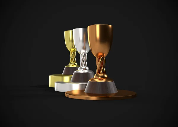 Trophies Gold Silver Bronze Awards Render — Stock Photo, Image