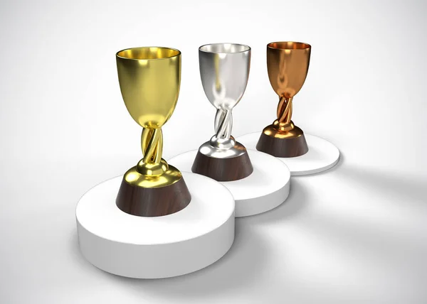 Trophies Gold Silver Bronze Awards Render — Stock Photo, Image