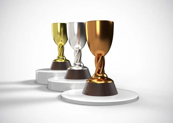 Trofea Złoty Srebrny Brąz Nagrody Render — Zdjęcie stockowe