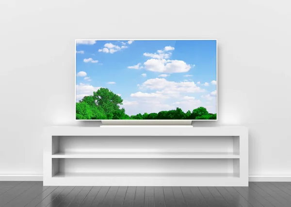 Led tv hanging on the wall. 3d render