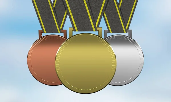 Złote Srebrne Brązowe Medale Olimpiady Render — Zdjęcie stockowe