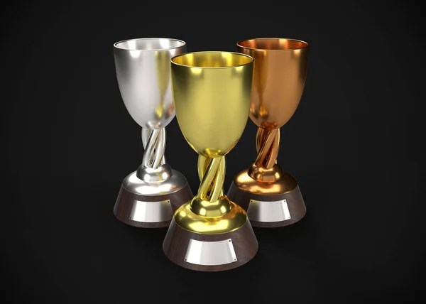 Trophies Gold Silver Bronze Awards Render — 스톡 사진