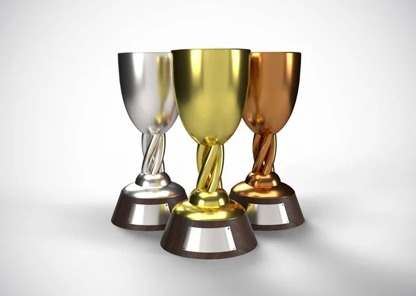 Trophies Gold Silver Bronze Awards Render — 스톡 사진