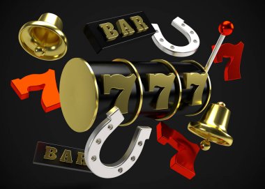 Slot Makinası 3d Render. 777 işareti 