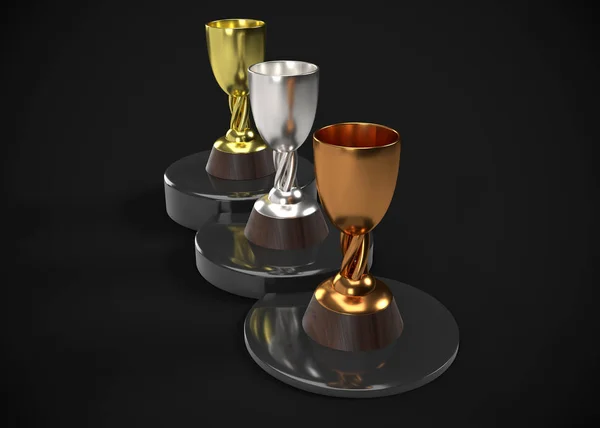 Troféus Ouro Prata Bronze Prêmios Render — Fotografia de Stock