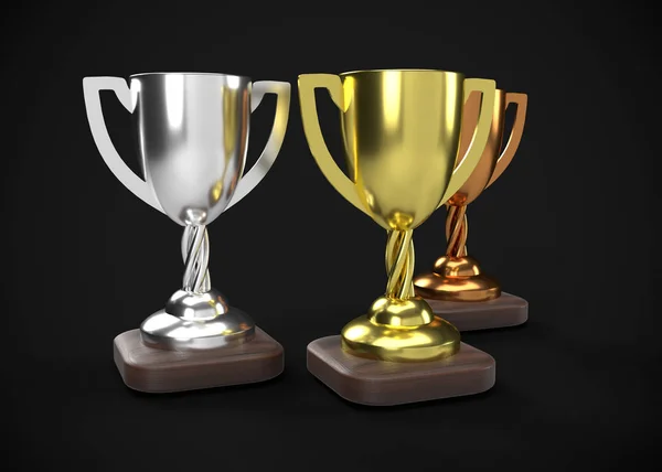 Trofei Gold Silver Bronze Awards Render — Foto Stock