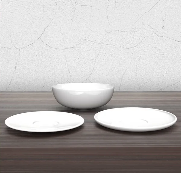 桌子上的空陶瓷盘 — 图库照片