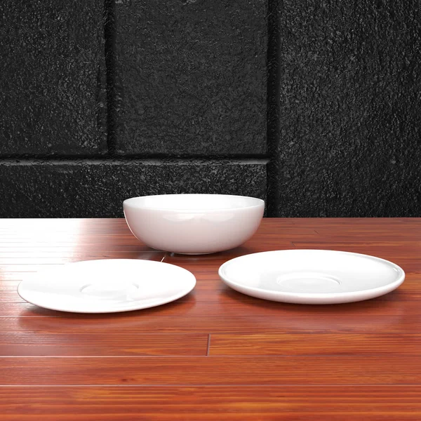 桌子上的空陶瓷盘 — 图库照片
