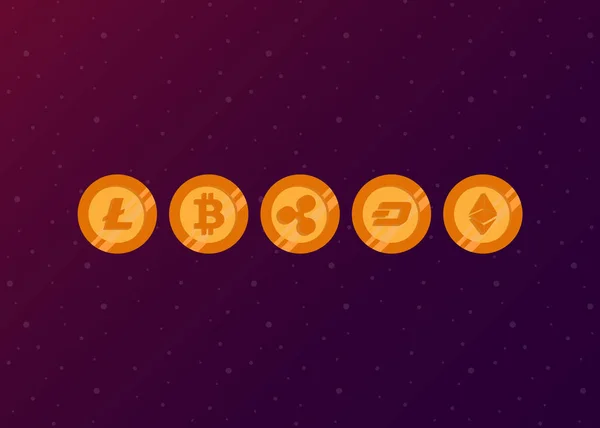 Kripto Para Birimleri Bitcoin Dash Bozuk Para Dalgalanması Ethereum Lite Madeni Para Simgesi Vektör Resimleri