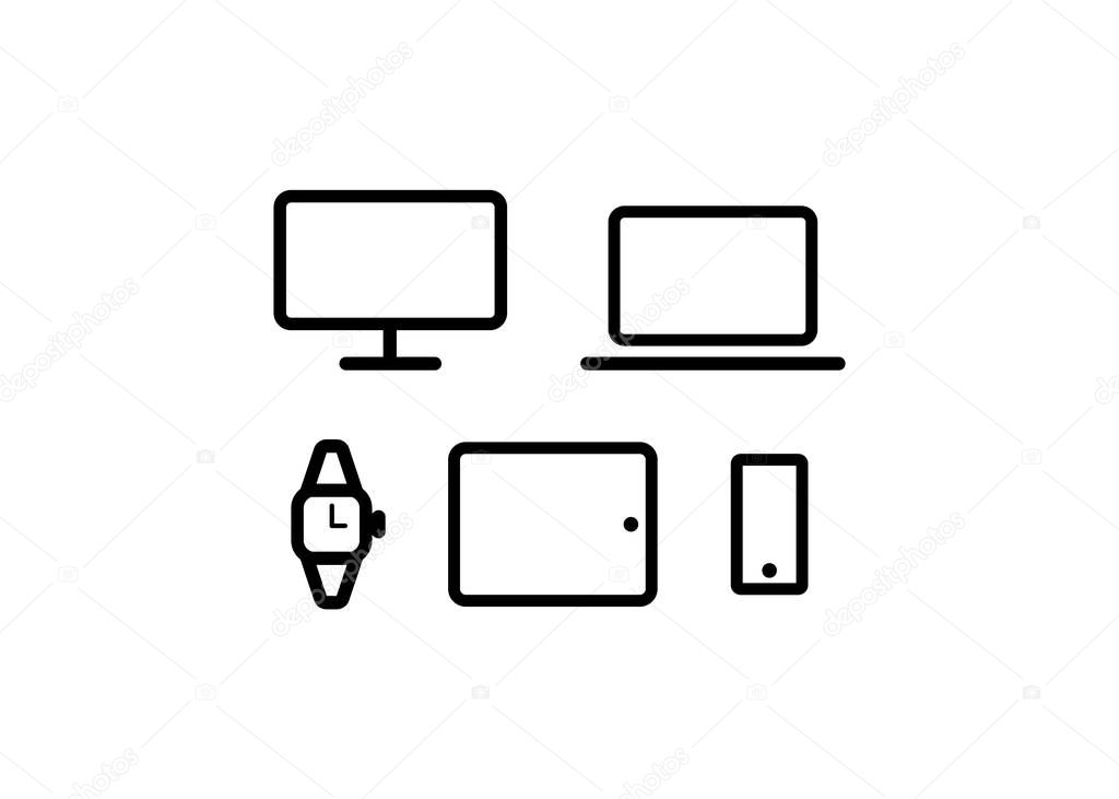 vector illustration of devices. computers, tablet, smartphone, watch