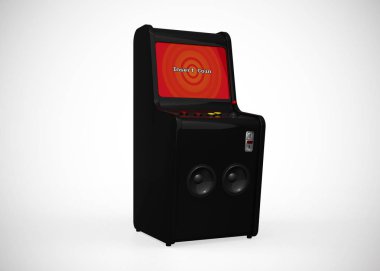 Oyun Makinesi Para Ekran Retro Oyun Biçimini Oyun Çubuğu ve Düğmeleri 3d Render ile Ekle