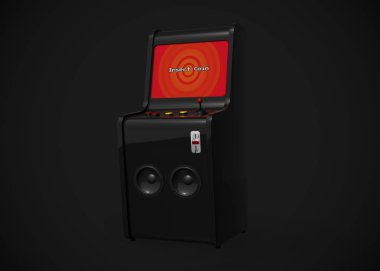 Oyun Makinesi Para Ekran Retro Oyun Biçimini Oyun Çubuğu ve Düğmeleri 3d Render ile Ekle