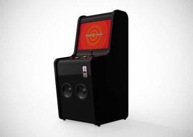 Oyun Makinesi Para Ekran Retro Oyun Biçimini Oyun Çubuğu ve Düğmeleri 3d Render ile Ekle