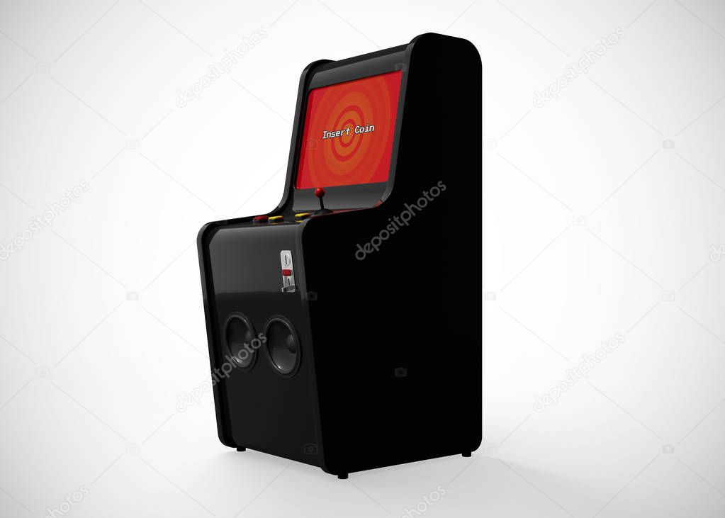Arcade Machine Insert Coin Screen Retro Gaming Style With Joystick and Buttons 3D Render