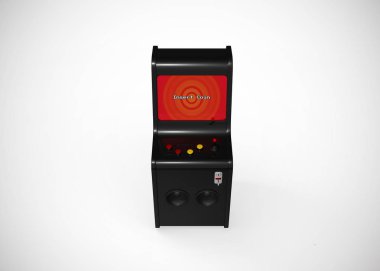 Oyun Makinesi Para Ekran Retro Oyun Biçimini Oyun Çubuğu ve Düğmeleri 3d Render ile Ekle