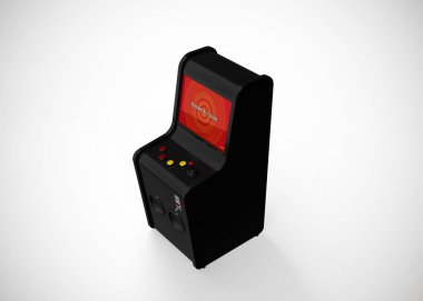 Oyun Makinesi Para Ekran Retro Oyun Biçimini Oyun Çubuğu ve Düğmeleri 3d Render ile Ekle