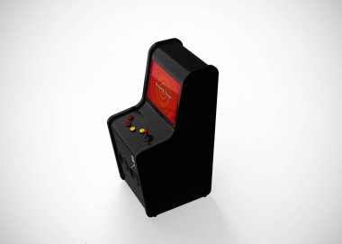 Oyun Makinesi Para Ekran Retro Oyun Biçimini Oyun Çubuğu ve Düğmeleri 3d Render ile Ekle