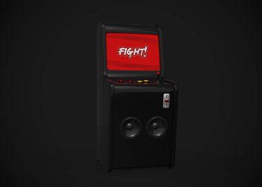 Arcade Machine Fight Screen Retro Gaming Style With Joystick and Buttons 3D Render