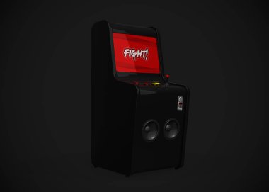 Arcade Machine Fight Screen Retro Gaming Style With Joystick and Buttons 3D Render