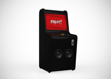 Arcade Machine Fight Screen Retro Gaming Style With Joystick and Buttons 3D Render