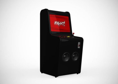 Arcade Machine Fight Screen Retro Gaming Style With Joystick and Buttons 3D Render