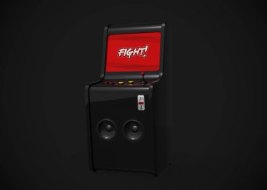Arcade Machine Fight Screen Retro Gaming Style With Joystick and Buttons 3D Render