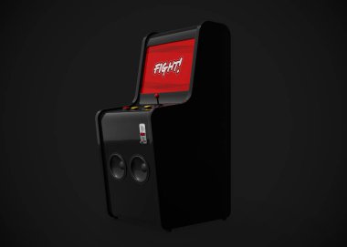 Arcade Machine Fight Screen Retro Gaming Style With Joystick and Buttons 3D Render