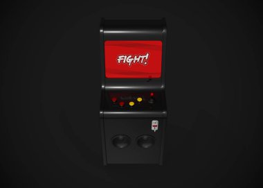 Arcade Machine Fight Screen Retro Gaming Style With Joystick and Buttons 3D Render