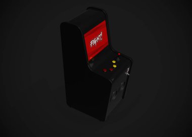Arcade Machine Fight Screen Retro Gaming Style With Joystick and Buttons 3D Render