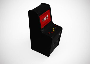 Arcade Machine Fight Screen Retro Gaming Style With Joystick and Buttons 3D Render