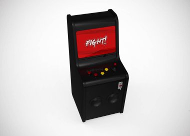 Arcade Machine Fight Screen Retro Gaming Style With Joystick and Buttons 3D Render