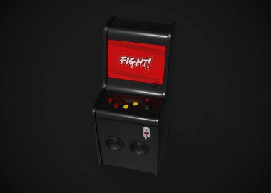 Arcade Machine Fight Screen Retro Gaming Style With Joystick and Buttons 3D Render