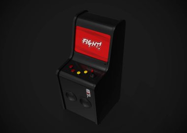 Arcade Machine Fight Screen Retro Gaming Style With Joystick and Buttons 3D Render