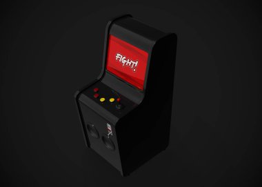 Arcade Machine Fight Screen Retro Gaming Style With Joystick and Buttons 3D Render