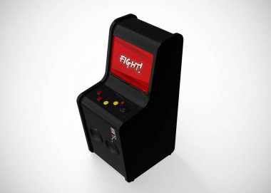 Arcade Machine Fight Screen Retro Gaming Style With Joystick and Buttons 3D Render