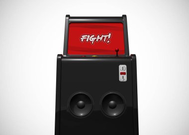 Arcade Machine Fight Screen Retro Gaming Style With Joystick and Buttons 3D Render