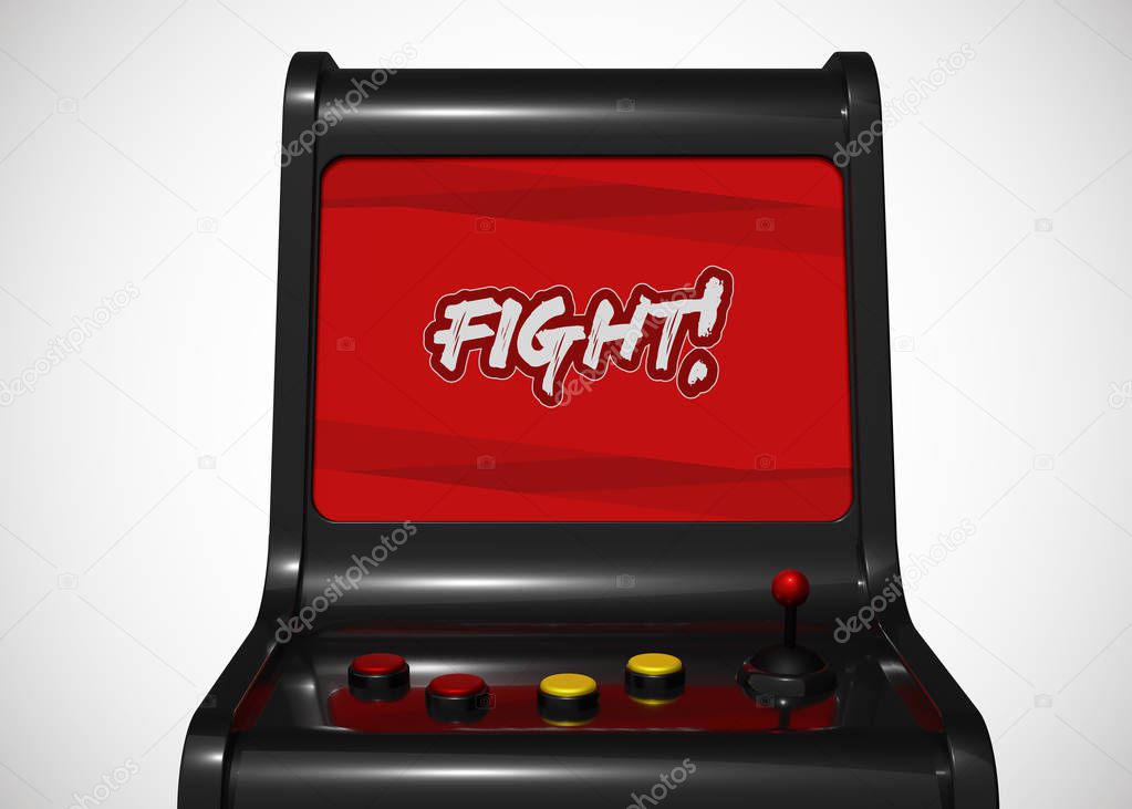 Arcade Machine Fight Screen Retro Gaming Style With Joystick and Buttons 3D Render