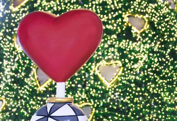 Red heart and Christmas blur bokeh background — Stock Photo, Image