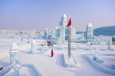 Harbin, Çin - 15 Ocak 2020: Harbin Uluslararası Buz ve Kar 
